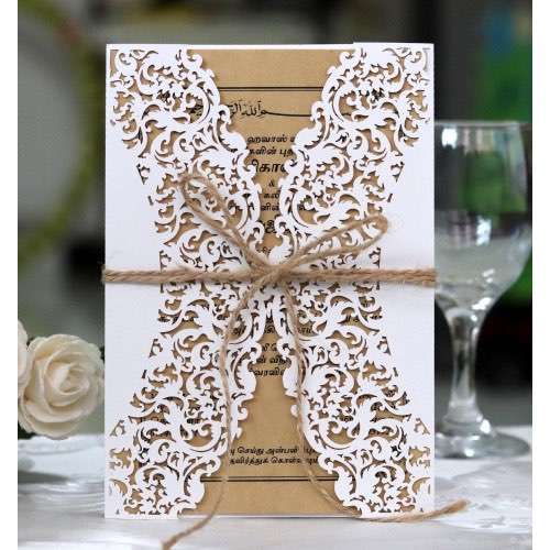 Lace Laser Cut Invitation Holiday Greeting Card Brown Paper